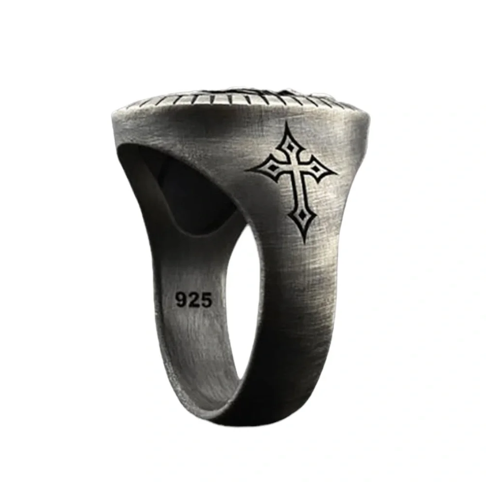 New Men Women Jesus 925 Silver Filled Band Ring Dark Silver Gray Various Sizes